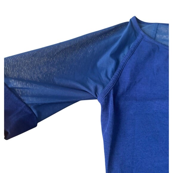 Express Women’s Medium Blue 3/4 Length Sleeve Sheer Zipper Stretch Top Blouse - Picture 2 of 7